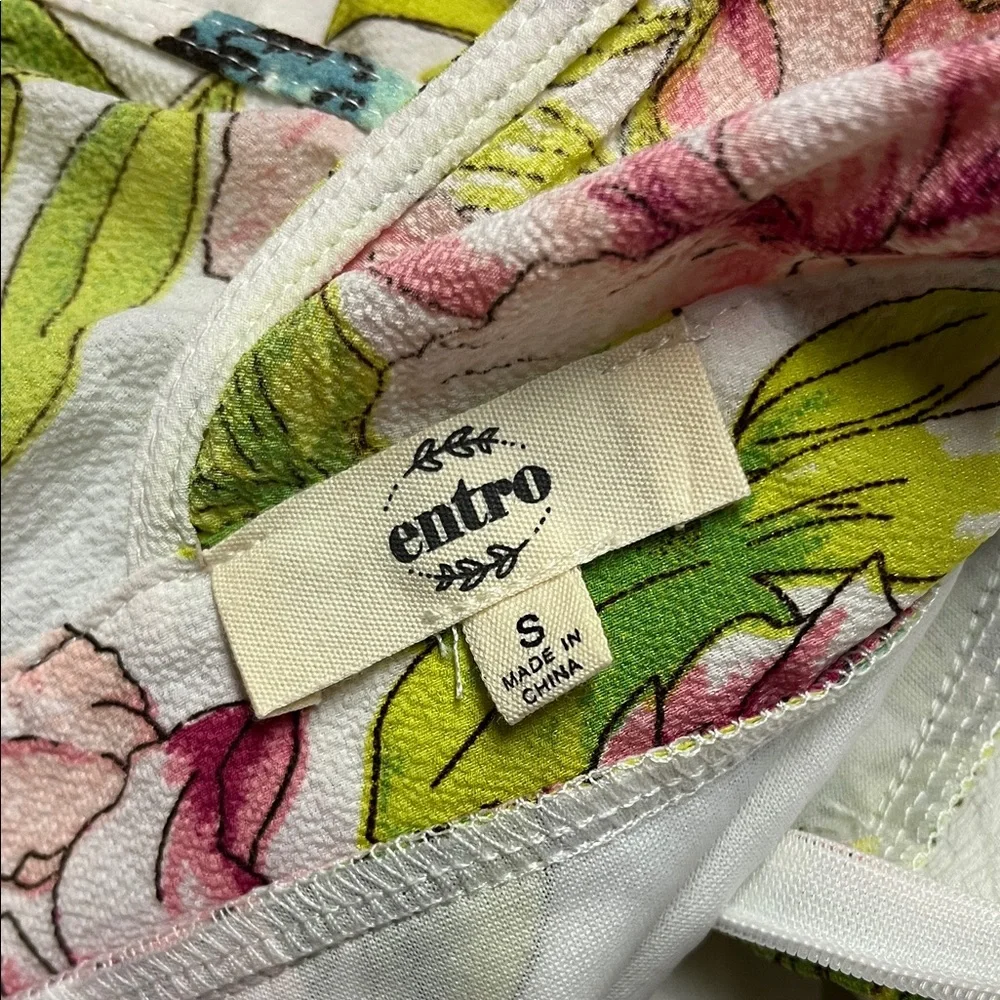 Entro White Multicolor Tropical Floral Print Sleeveless V-Neck A-Line Dress